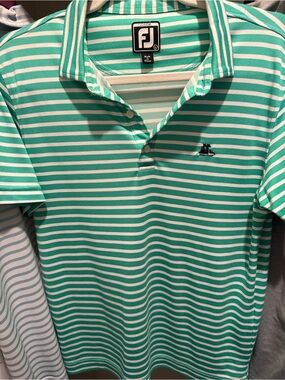 FootJoy Junior Striped Polo in Mint Green and White